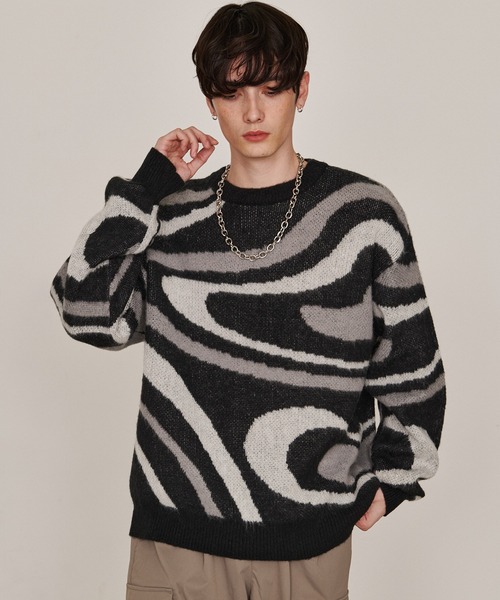 Revo.（レボ）の「マーブルカラー ジャガード モヘアタッチ 起毛 ルーズニット プルオーバー（ニット/セーター・メンズ・ブルー/イエロー/ブラック・L/M）」の10枚目の写真