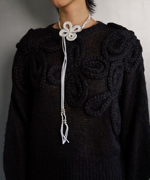 RUMCHE(ラムシェ)の「Chain Flower Knit Tops / チェーンフラワーニットトップス(ニット/セーター・レディース・ブラック/グレー/ホワイト・FREE)」の10枚目の写真