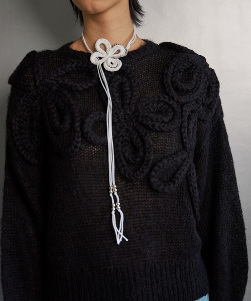RUMCHE(ラムシェ)の「Chain Flower Knit Tops / チェーンフラワーニットトップス(ニット/セーター・レディース・ブラック/グレー/ホワイト・FREE)」の13枚目の写真