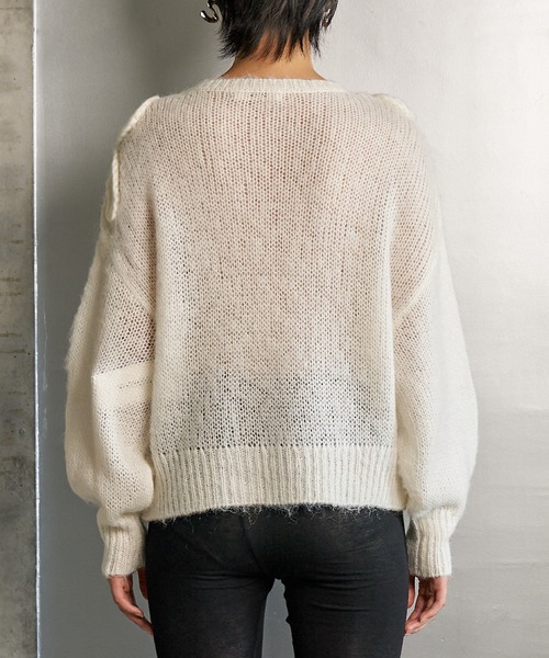 RUMCHE(ラムシェ)の「Chain Flower Knit Tops / チェーンフラワーニットトップス(ニット/セーター・レディース・ブラック/グレー/ホワイト・FREE)」の6枚目の写真