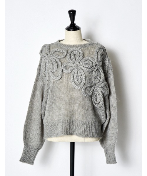 RUMCHE(ラムシェ)の「Chain Flower Knit Tops / チェーンフラワーニットトップス(ニット/セーター・レディース・ブラック/グレー/ホワイト・FREE)」の14枚目の写真