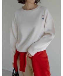 ワンポイントベア刺繍スウェットライクニットプルオーバー