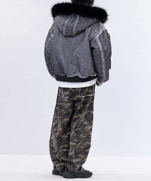 JOHN'S CLOSET（ジョンズクローゼット）の「【13】ヘビーツイル ヴィンテージ加工 フードファー ボンバージャケット（ブルゾン・メンズ・グレー/ブラック/カーキ・MEDIUM/LARGE）」の9枚目の写真