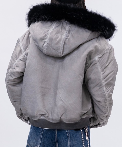 JOHN'S CLOSET（ジョンズクローゼット）の「【13】ヘビーツイル ヴィンテージ加工 フードファー ボンバージャケット（ブルゾン・メンズ・グレー/ブラック/カーキ・MEDIUM/LARGE）」の12枚目の写真