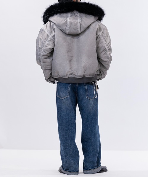 JOHN'S CLOSET（ジョンズクローゼット）の「【13】ヘビーツイル ヴィンテージ加工 フードファー ボンバージャケット（ブルゾン・メンズ・グレー/ブラック/カーキ・MEDIUM/LARGE）」の15枚目の写真