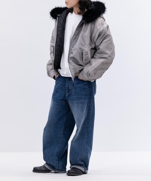 JOHN'S CLOSET（ジョンズクローゼット）の「【13】ヘビーツイル ヴィンテージ加工 フードファー ボンバージャケット（ブルゾン・メンズ・グレー/ブラック/カーキ・MEDIUM/LARGE）」の14枚目の写真