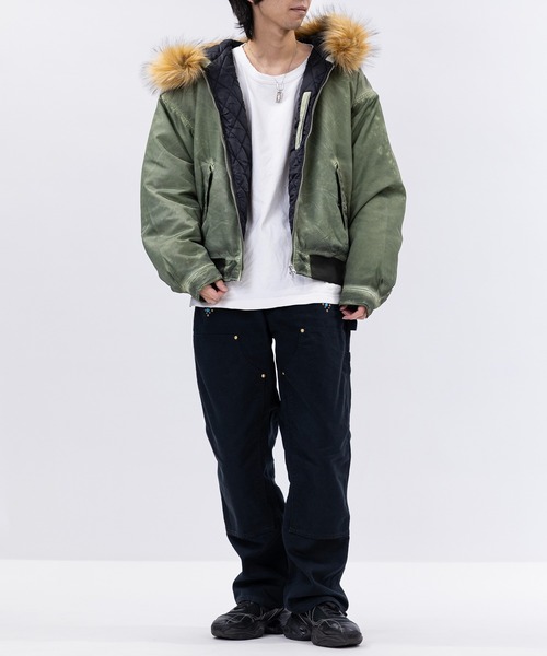JOHN'S CLOSET（ジョンズクローゼット）の「【13】ヘビーツイル ヴィンテージ加工 フードファー ボンバージャケット（ブルゾン・メンズ・グレー/ブラック/カーキ・MEDIUM/LARGE）」の19枚目の写真