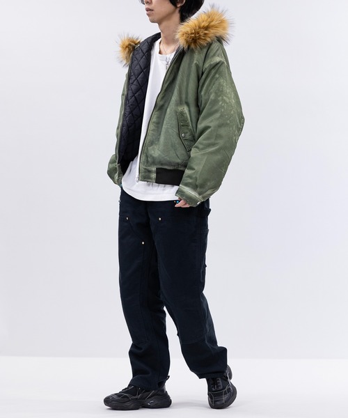 JOHN'S CLOSET（ジョンズクローゼット）の「【13】ヘビーツイル ヴィンテージ加工 フードファー ボンバージャケット（ブルゾン・メンズ・グレー/ブラック/カーキ・MEDIUM/LARGE）」の20枚目の写真