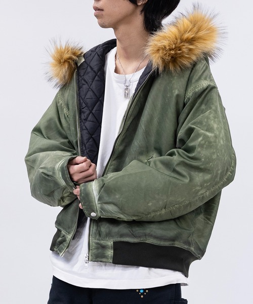 JOHN'S CLOSET（ジョンズクローゼット）の「【13】ヘビーツイル ヴィンテージ加工 フードファー ボンバージャケット（ブルゾン・メンズ・グレー/ブラック/カーキ・MEDIUM/LARGE）」の17枚目の写真