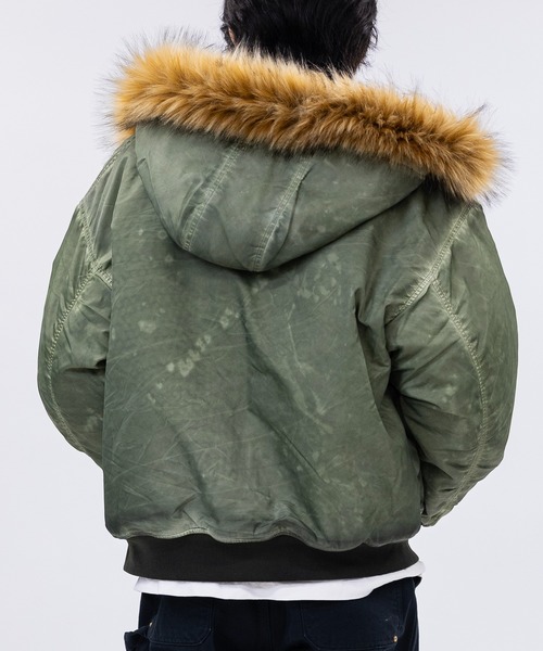 JOHN'S CLOSET（ジョンズクローゼット）の「【13】ヘビーツイル ヴィンテージ加工 フードファー ボンバージャケット（ブルゾン・メンズ・グレー/ブラック/カーキ・MEDIUM/LARGE）」の18枚目の写真