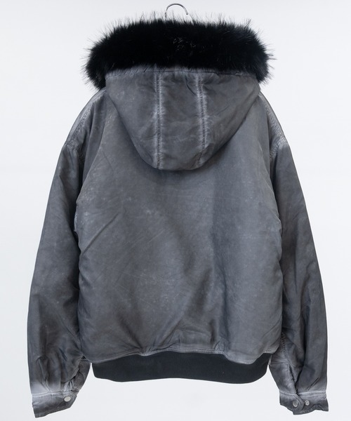 JOHN'S CLOSET（ジョンズクローゼット）の「【13】ヘビーツイル ヴィンテージ加工 フードファー ボンバージャケット（ブルゾン・メンズ・グレー/ブラック/カーキ・MEDIUM/LARGE）」の22枚目の写真