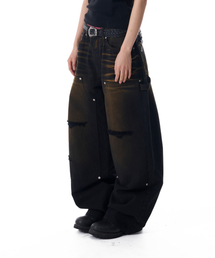 セール】Knee Pin-tuck Contrast Cargo Pants (Black)（その他パンツ