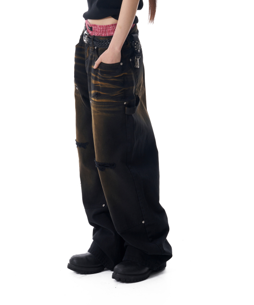 AAKAM(アーカム)の「Dirty Washed Double Knee Cotton Pants (Black)(その他パンツ・レディース・その他・1/2)」の3枚目の写真