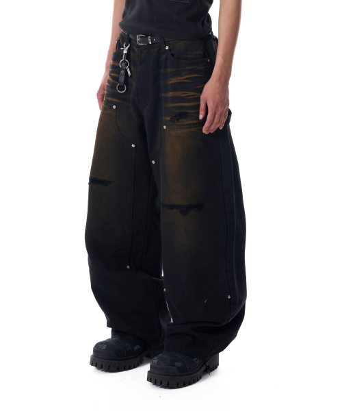 AAKAM(アーカム)の「Dirty Washed Double Knee Cotton Pants (Black)(その他パンツ・レディース・その他・1/2)」の4枚目の写真