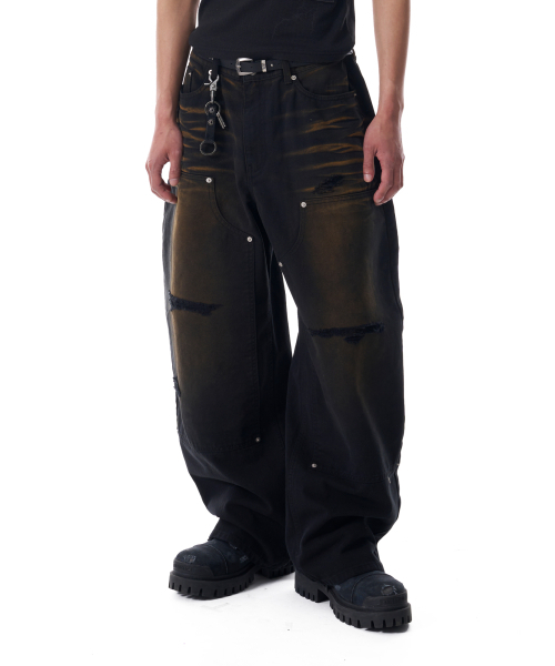 AAKAM(アーカム)の「Dirty Washed Double Knee Cotton Pants (Black)(その他パンツ・レディース・その他・1/2)」の5枚目の写真