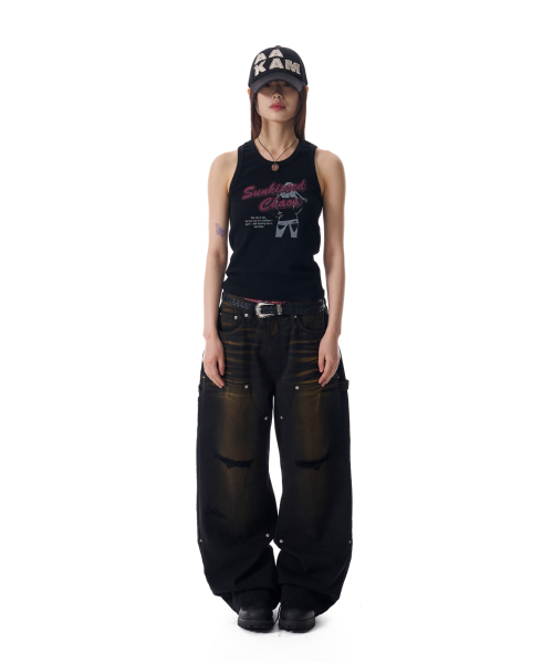 AAKAM(アーカム)の「Dirty Washed Double Knee Cotton Pants (Black)(その他パンツ・レディース・その他・1/2)」の6枚目の写真