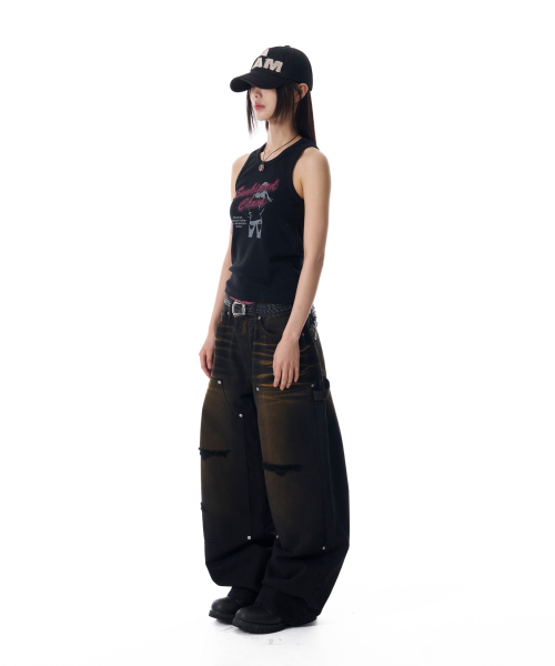 AAKAM(アーカム)の「Dirty Washed Double Knee Cotton Pants (Black)(その他パンツ・レディース・その他・1/2)」の7枚目の写真