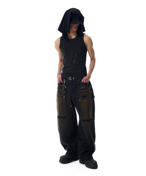 AAKAM(アーカム)の「Dirty Washed Double Knee Cotton Pants (Black)(その他パンツ・レディース・その他・1/2)」の14枚目の写真