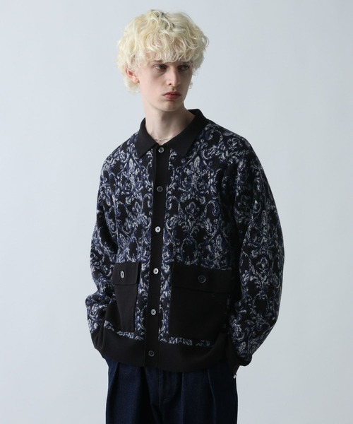 HARE（ハレ）の「ダマスクガラニットシャツ(HARE)（ニット/セーター・メンズ・グレー/ブラック/グリーン・FREE）」の2枚目の写真