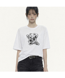 [ユニセックス]ラインビッグベアスマイル半袖Tシャツ_ホワイト