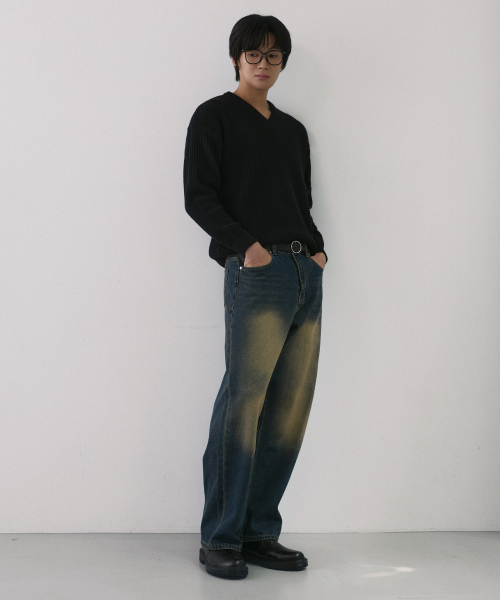 NODU（ノードユー）の「Vネックワッフルエッセンシャルニット[ブラック]（ニット/セーター・メンズ・ブラック・MEDIUM/LARGE）」の3枚目の写真
