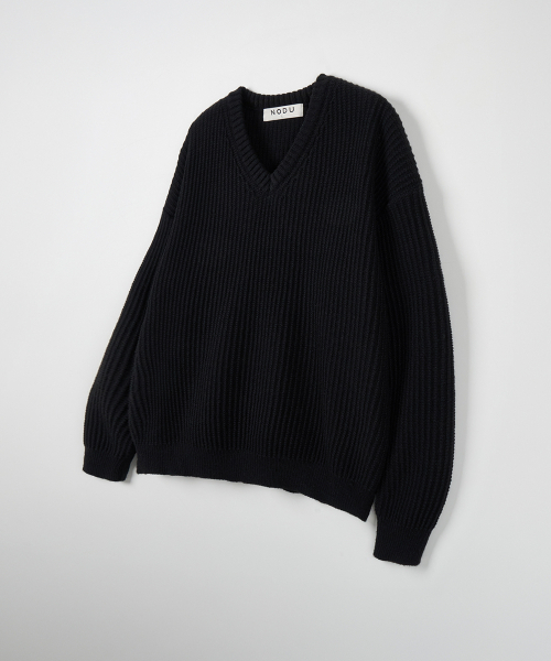 NODU（ノードユー）の「Vネックワッフルエッセンシャルニット[ブラック]（ニット/セーター・メンズ・ブラック・MEDIUM/LARGE）」の5枚目の写真