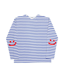 GRAVER（グレーバー）の「[UNISEX] ELBOW SMILE DRAWING STRIPE LONG SLEEVE BLUE（Tシャツ/カットソー）」