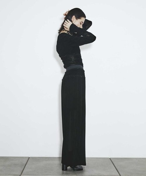 FETICO(フェティコ)の「【FETICO/フェティコ】別注 Velvet tulle shirring wide pants/ベルベットチュールシャーリングワイドパンツ(その他パンツ・レディース・ブラック/ネイビー/ホワイト・36/38)」の9枚目の写真