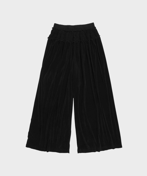 FETICO ブラック ベルベット パンツ サイズ2 FETICO/フェティコ】別注 Velvet tulle shirring wide pants