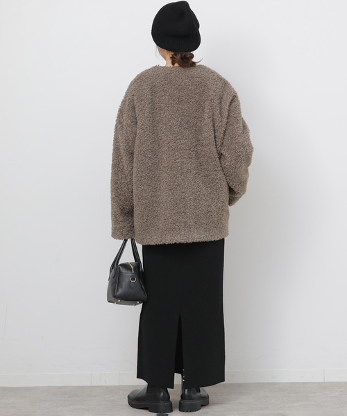 JOURNAL STANDARD relume（ジャーナルスタンダード　レリューム）の「《追加》ボアカラーレスジャケット（ブルゾン・レディース・ブラウン/チャコールグレー・FREE）」の7枚目の写真