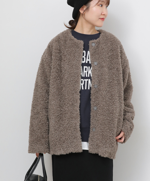 JOURNAL STANDARD relume（ジャーナルスタンダード　レリューム）の「《追加》ボアカラーレスジャケット（ブルゾン・レディース・ブラウン/チャコールグレー・FREE）」の8枚目の写真