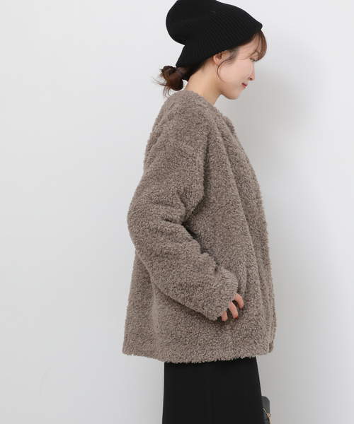 JOURNAL STANDARD relume（ジャーナルスタンダード　レリューム）の「《追加》ボアカラーレスジャケット（ブルゾン・レディース・ブラウン/チャコールグレー・FREE）」の11枚目の写真