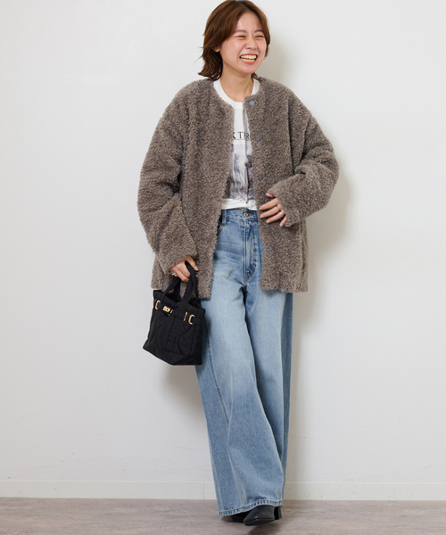 JOURNAL STANDARD relume（ジャーナルスタンダード　レリューム）の「《追加》ボアカラーレスジャケット（ブルゾン・レディース・ブラウン/チャコールグレー・FREE）」の13枚目の写真