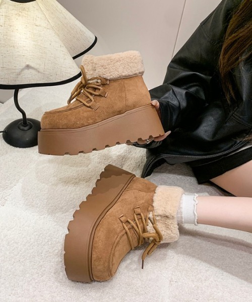 セール】裏ボア 厚底レースアップショートブーツ（ブーツ）｜AMELY