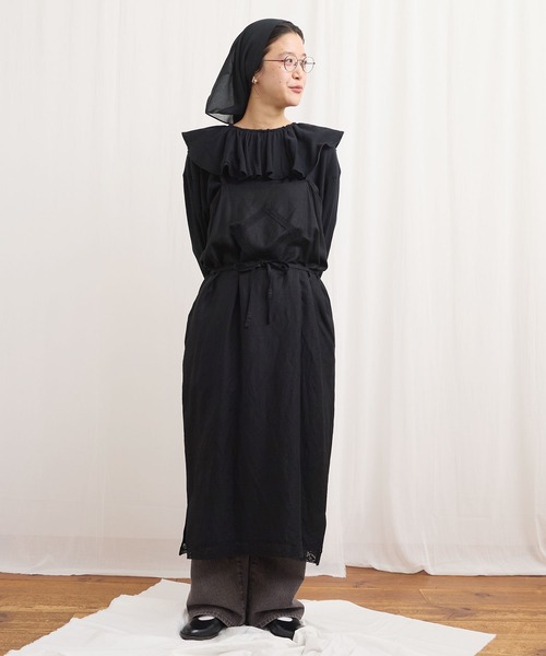 fig Ｌondon（フィグロンドン）の「Oolong apron dress（ワンピース・レディース・ブラック/チェック/ホワイト・FREE）」の14枚目の写真