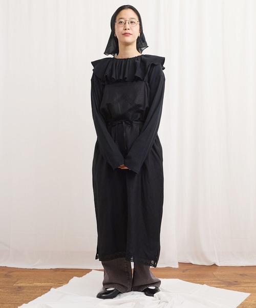 fig Ｌondon（フィグロンドン）の「Oolong apron dress（ワンピース・レディース・ブラック/チェック/ホワイト・FREE）」の15枚目の写真