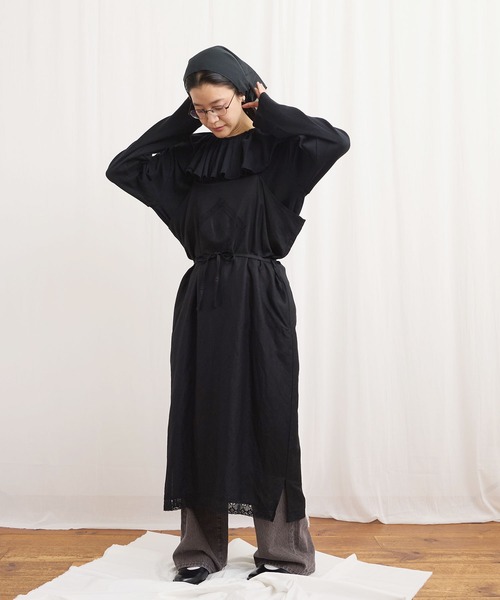 fig Ｌondon（フィグロンドン）の「Oolong apron dress（ワンピース・レディース・ブラック/チェック/ホワイト・FREE）」の18枚目の写真