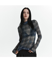 C SEE-THROUGH CHECK T-SHIRT_BLACK