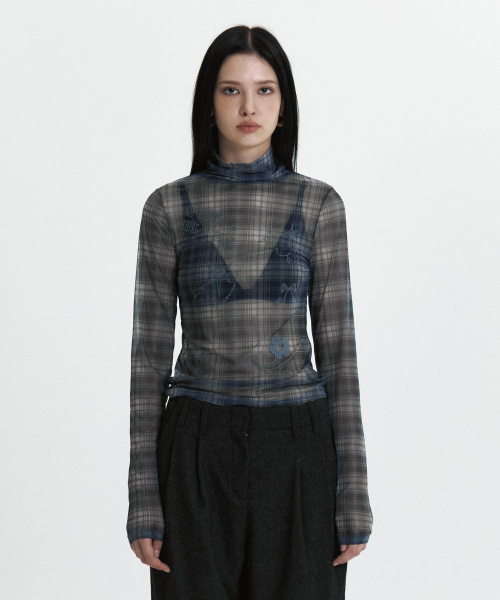 CURETTY（キュリティ）の「C SEE-THROUGH CHECK T-SHIRT_BLACK（Tシャツ/カットソー・レディース・ブラック・SMALL）」の3枚目の写真