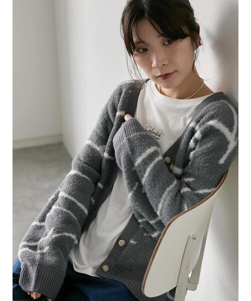 Samansa Mos2 blue（サマンサモスモスブルー）の「◎ニュアンス柄ニットCD（カーディガン/ボレロ・レディース・グレー/ブラック/キナリ・F）」の3枚目の写真