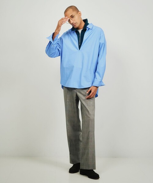 QUATTROCCHI（クアトロッキ）の「QUATTROCCHI / ディープ Vネック カプリシャツ（シャツ/ブラウス・メンズ・ブルー/ホワイト/ベージュ・MEDIUM/LARGE）」の14枚目の写真