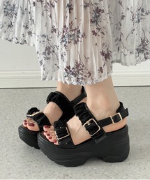 Shoes in Closet（シューズインクローゼット）の「【完売カラー再入荷】+9.0㎝ 超軽量 厚底 スタイルアップソール シアー ギャザー ベルト サンダル 5482（サンダル）」