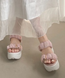 Shoes in Closet（シューズインクローゼット）の「【完売カラー再入荷】+9.0㎝ 超軽量 厚底 スタイルアップソール シアー ギャザー ベルト サンダル 5482（サンダル）」
