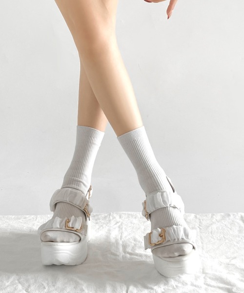 Shoes in Closet(シューズインクローゼット)の「【間もなく入荷!】+9.0㎝ 超軽量 厚底 スタイルアップソール シアー ギャザー ベルト サンダル 5482(サンダル・レディース・ホワイト/ブラック×ブラック/グレー/ピンク・L/M/S/XS/3L/LL)」の18枚目の写真
