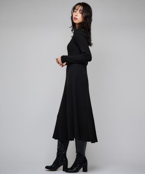 Narcissus（ナルシス）の「リブハイネックワンピース/シンプルニット/フレアワンピース（ワンピース・レディース・ブラック/グレー・FREE）」の4枚目の写真
