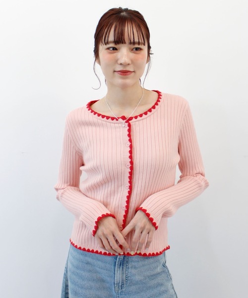 ABYS（アビス）の「《26SS 新作》配色ステッチニットカーディガン（カーディガン/ボレロ・レディース・ブルー/グレー/ブラウン/ライトグレー/ピンク・FREE）」の5枚目の写真