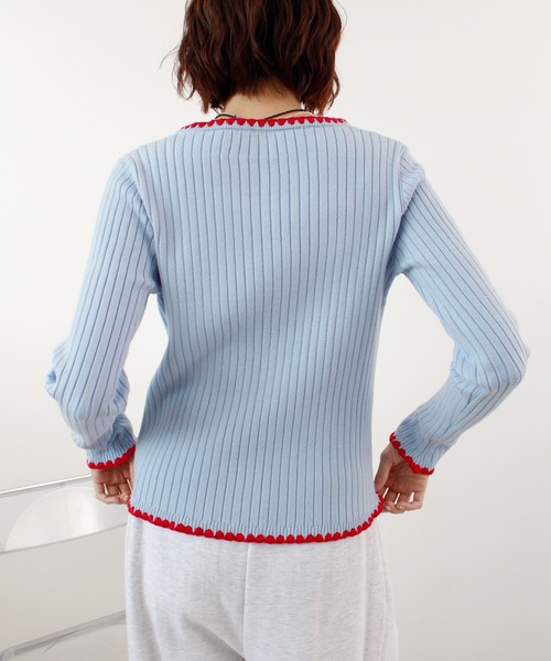 ABYS（アビス）の「《26SS 新作》配色ステッチニットカーディガン（カーディガン/ボレロ・レディース・ブルー/グレー/ブラウン/ライトグレー/ピンク・FREE）」の8枚目の写真