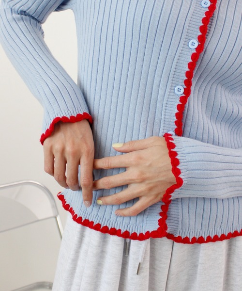 ABYS（アビス）の「《26SS 新作》配色ステッチニットカーディガン（カーディガン/ボレロ・レディース・ブルー/グレー/ブラウン/ライトグレー/ピンク・FREE）」の10枚目の写真