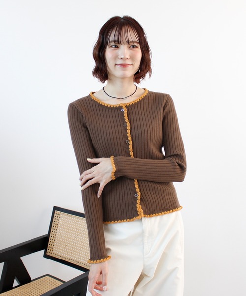 ABYS（アビス）の「《26SS 新作》配色ステッチニットカーディガン（カーディガン/ボレロ・レディース・ブルー/グレー/ブラウン/ライトグレー/ピンク・FREE）」の13枚目の写真