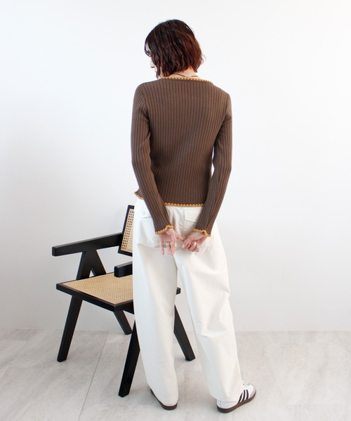 ABYS（アビス）の「《26SS 新作》配色ステッチニットカーディガン（カーディガン/ボレロ・レディース・ブルー/グレー/ブラウン/ライトグレー/ピンク・FREE）」の17枚目の写真